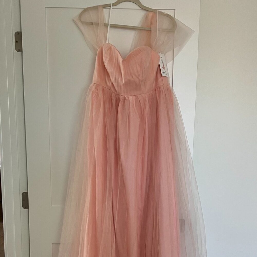 Blush Pink Tulle Off Shoulder Maternity Gown - Picture 6 of 12